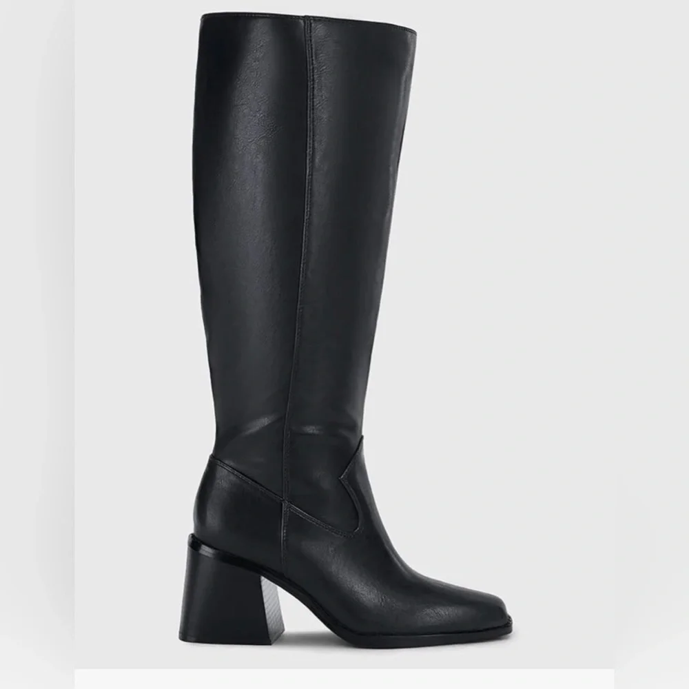 Coutgo New Black Women’s Knee-High Block Heel Square Toe Boots Size:7 - Picture 5 of 10